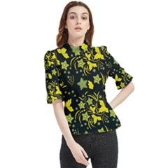 Folk Flowers Art Pattern Floral  Surface Design  Seamless Pattern Frill Neck Blouse