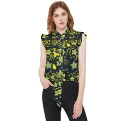 Folk Flowers Art Pattern Floral  Surface Design  Seamless Pattern Frill Detail Shirt