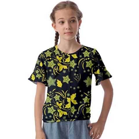 Folk Flowers Art Pattern Floral  Surface Design  Seamless Pattern Kids  Cuff Sleeve Scrunch Bottom Tee by Eskimos