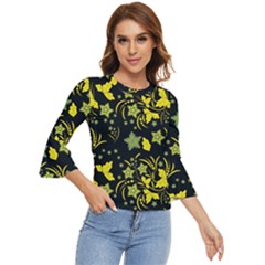 Folk Flowers Art Pattern Floral  Surface Design  Seamless Pattern Bell Sleeve Top