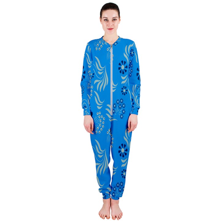 Folk flowers art pattern Floral  surface design  Seamless pattern OnePiece Jumpsuit (Ladies) 