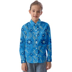 Folk Flowers Art Pattern Floral  Surface Design  Seamless Pattern Kids  Long Sleeve Shirt by Eskimos