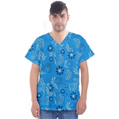 Folk Flowers Art Pattern Floral  Surface Design  Seamless Pattern Men s V-neck Scrub Top