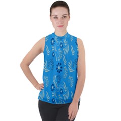 Folk Flowers Art Pattern Floral  Surface Design  Seamless Pattern Mock Neck Chiffon Sleeveless Top