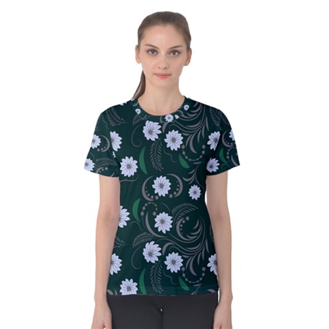 Folk Flowers Art Pattern Floral  Surface Design  Seamless Pattern Women s Cotton Tee by Eskimos