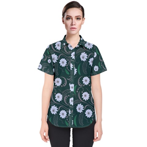 Folk Flowers Art Pattern Floral  Surface Design  Seamless Pattern Women s Short Sleeve Shirt by Eskimos