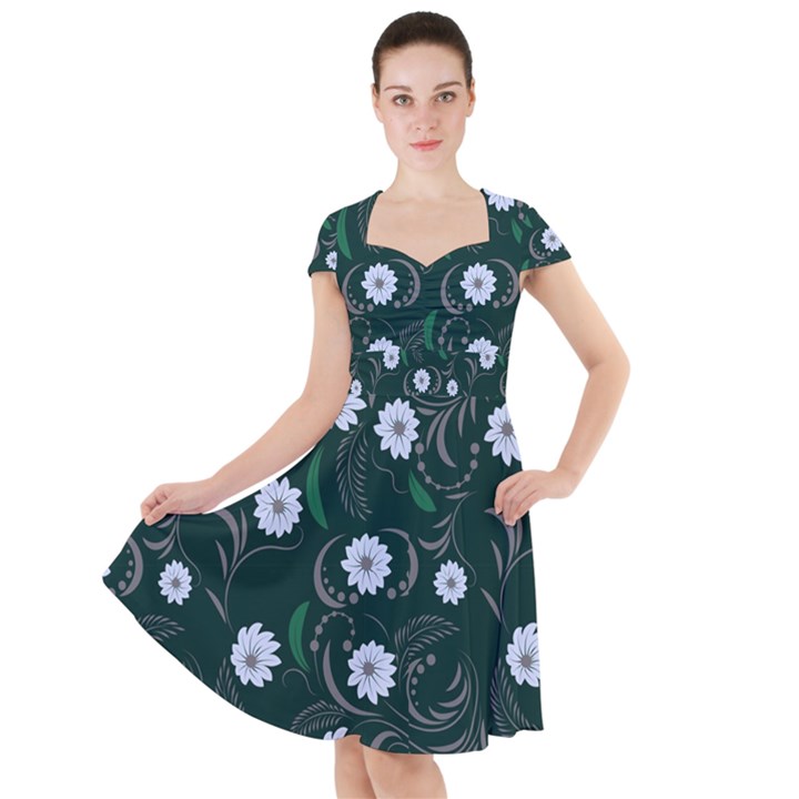 Folk flowers art pattern Floral  surface design  Seamless pattern Cap Sleeve Midi Dress