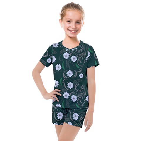 Folk Flowers Art Pattern Floral  Surface Design  Seamless Pattern Kids  Mesh Tee And Shorts Set by Eskimos