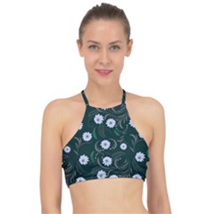 Folk Flowers Art Pattern Floral  Surface Design  Seamless Pattern Racer Front Bikini Top by Eskimos