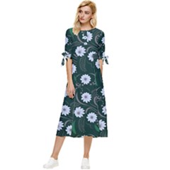 Folk Flowers Art Pattern Floral  Surface Design  Seamless Pattern Bow Sleeve Chiffon Midi Dress