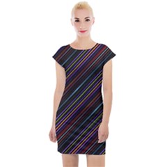 Dark Multicolored Striped Print Design Dark Multicolored Striped Print Design Cap Sleeve Bodycon Dress by dflcprintsclothing