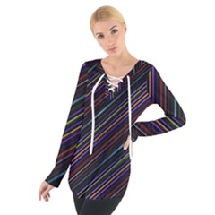 Dark Multicolored Striped Print Design Dark Multicolored Striped Print Design Tie Up Tee