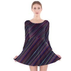 Dark Multicolored Striped Print Design Dark Multicolored Striped Print Design Long Sleeve Velvet Skater Dress