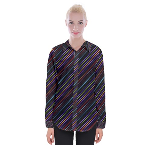 Dark Multicolored Striped Print Design Dark Multicolored Striped Print Design Womens Long Sleeve Shirt by dflcprintsclothing