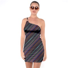 Dark Multicolored Striped Print Design Dark Multicolored Striped Print Design One Soulder Bodycon Dress by dflcprintsclothing