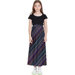 Dark Multicolored Striped Print Design Dark Multicolored Striped Print Design Kids  Flared Maxi Skirt