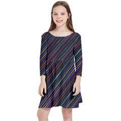 Dark Multicolored Striped Print Design Dark Multicolored Striped Print Design Kids  Quarter Sleeve Skater Dress