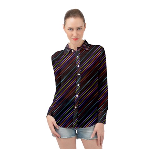 Dark Multicolored Striped Print Design Dark Multicolored Striped Print Design Long Sleeve Chiffon Shirt by dflcprintsclothing