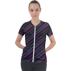 Dark Multicolored Striped Print Design Dark Multicolored Striped Print Design Short Sleeve Zip Up Jacket