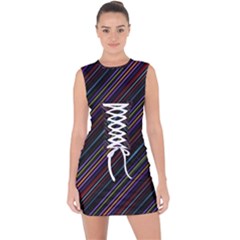 Dark Multicolored Striped Print Design Dark Multicolored Striped Print Design Lace Up Front Bodycon Dress by dflcprintsclothing