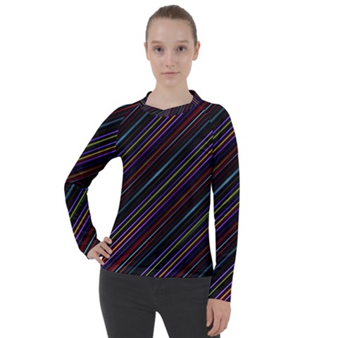 Dark Multicolored Striped Print Design Dark Multicolored Striped Print Design Women s Pique Long Sleeve Tee by dflcprintsclothing