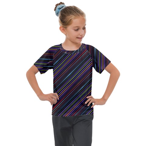 Dark Multicolored Striped Print Design Dark Multicolored Striped Print Design Kids  Mesh Piece Tee by dflcprintsclothing