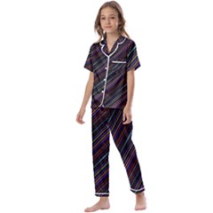 Dark Multicolored Striped Print Design Dark Multicolored Striped Print Design Kids  Satin Short Sleeve Pajamas Set by dflcprintsclothing