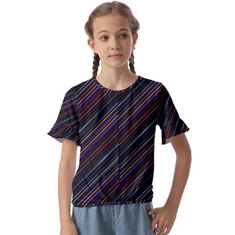 Dark Multicolored Striped Print Design Dark Multicolored Striped Print Design Kids  Cuff Sleeve Scrunch Bottom Tee by dflcprintsclothing