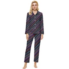 Dark Multicolored Striped Print Design Dark Multicolored Striped Print Design Womens  Long Sleeve Pocket Pajamas Set by dflcprintsclothing