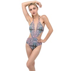 Sewn Repeats Plunging Cut Out Swimsuit by kaleidomarblingart