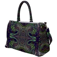 Olive Green Arabesque Duffel Travel Bag by kaleidomarblingart