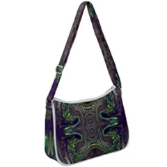 Olive Green Arabesque Zip Up Shoulder Bag by kaleidomarblingart