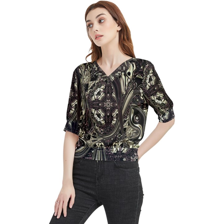 Honey Glazed Cross Quarter Sleeve Blouse