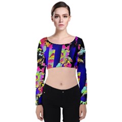 Neon Aggression Velvet Long Sleeve Crop Top by MRNStudios