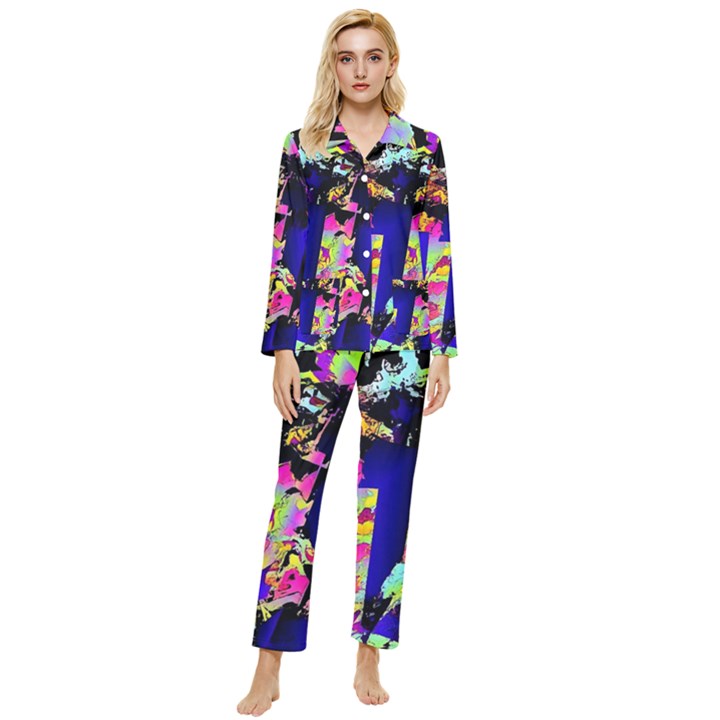 Neon Aggression Womens  Long Sleeve Pocket Pajamas Set