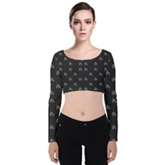 Bicycle Signal Street Motif Print Pattern Velvet Long Sleeve Crop Top