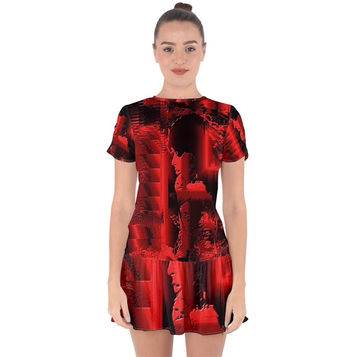 Red Light Drop Hem Mini Chiffon Dress