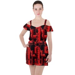 Red Light Ruffle Cut Out Chiffon Playsuit by MRNStudios