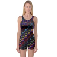 Dark Multicolored Mosaic Pattern One Piece Boyleg Swimsuit by dflcprintsclothing