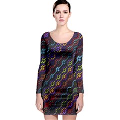 Dark Multicolored Mosaic Pattern Long Sleeve Bodycon Dress