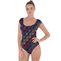 Dark Multicolored Mosaic Pattern Short Sleeve Leotard 