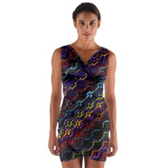 Dark Multicolored Mosaic Pattern Wrap Front Bodycon Dress