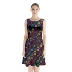 Dark Multicolored Mosaic Pattern Sleeveless Waist Tie Chiffon Dress by dflcprintsclothing