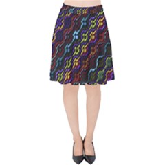 Dark Multicolored Mosaic Pattern Velvet High Waist Skirt by dflcprintsclothing