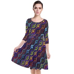 Dark Multicolored Mosaic Pattern Quarter Sleeve Waist Band Dress by dflcprintsclothing