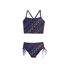 Dark Multicolored Mosaic Pattern Girls  Tankini Swimsuit