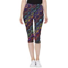 Dark Multicolored Mosaic Pattern Inside Out Lightweight Velour Capri Leggings 