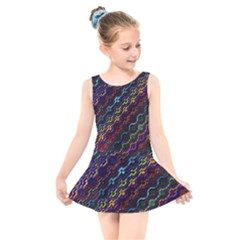 Dark Multicolored Mosaic Pattern Kids  Skater Dress Swimsuit