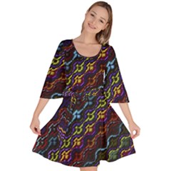 Dark Multicolored Mosaic Pattern Velour Kimono Dress