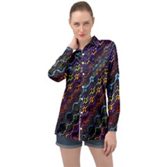 Dark Multicolored Mosaic Pattern Long Sleeve Satin Shirt